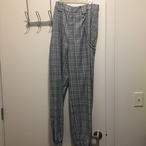 plaid cargo pants with chain detail